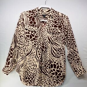 Ann Taylor Brown and Cream mixed animal print‎ Blouse